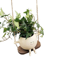 Pot de fleurs suspendu en forme de lotus avec visage souriant mignon, décoration de vase de dessin animé personnalisé, en plastique fait main, moderne, pour plantes succulentes