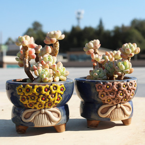 Pot à succulentes moderne en céramique émaillée à large ouverture avec trou de drainage respirant - Product Image 4