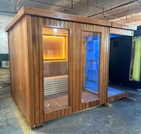 Sauna extérieur de luxe en bois massif cèdre/huile de pin au design moderne avec poêle électrique et chauffage infrarouge lointain, taille personnalisable