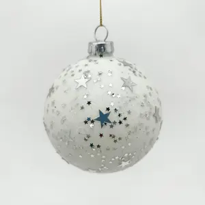 Bola de cristal colgante decoración árbol de Navidad al por mayor adornos navideños modernos 75mm pentagrama blanco bolas de cristal decoradas a mano