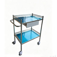 Chariot à instruments en acier inoxydable à 2 niveaux avec roues silencieuses pour usage hospitalier et clinique