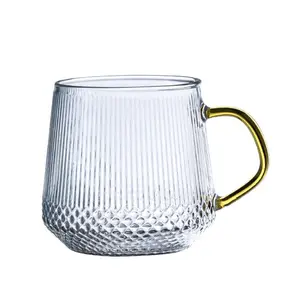 350 мл 400ml прозрачный вертикальный бахрома Ребристого стекла кружка для кофе чая стакана воды с голубой золотистый фиолетовый clear ручка стеклянная чашка