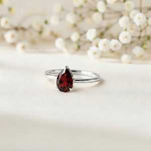 <b>925</b> <b>silver</b> <b>rings</b> Red Garnet Stone 14k Gold Plated pear cut <b>ring</b> Engagement Wedding <b>rings</b> Lovers Shape Bohemian Style Fine <b>ring</b> - Product Image 1