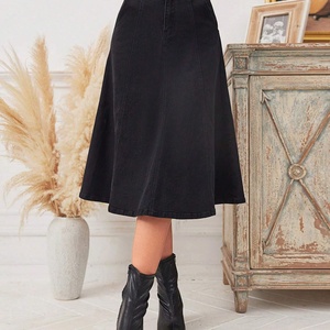 Jupe longue en jean décontractée pour femme, coupe trapèze, avec coutures, modèle personnalisé, dernière collection, haute qualité, vente en gros - Product Image 4