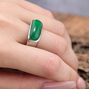 Ювелирные изделия из нержавеющей стали с натуральным зеленым камнем овальной формы - Product Image 5