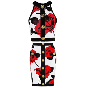 Nuovo Set Due Pezzi da <span class=keywords><strong>Donna</strong></span>: Cardigan Stampato a Maniche Corte e Gonna, Completo in Maglia alla Moda - Product Image 2