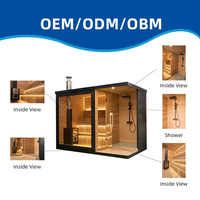 Sauna sec en bois moderne pour intérieur et extérieur, combinaison douche, poêle infrarouge, beau sauna extérieur
