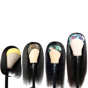 Wig Ikat Kepala Grosir Wig Rambut Manusia Bob Brasil Virgin Keriting Setengah Lurus untuk WANITA HITAM Terpasang