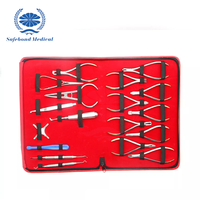 Pince orthodontique dentaire, porte-aiguille pour localisateur de brackets, acier inoxydable, ensemble de 18 pièces dans un sac en cuir