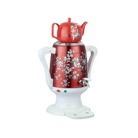 Samovar électrique rouge 4L en acier inoxydable avec robinet, chauffe-eau, bouilloire