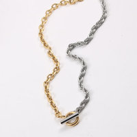Collier en acier inoxydable avec fermoir à bascule, mélange or et argent, style corde épaisse, bijou tendance, vente en gros