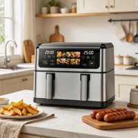 Longbank Nouvelle Friteuse à Air Électrique Intelligente et Numérique 2600W, Double Panier 10L, Appareil de Cuisine Domestique