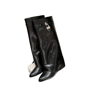 Bottes à talon compensé courtes/longues pour femmes, bottes de requin avec fermeture à boucle - Product Image 4