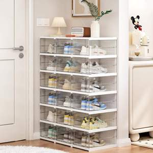 Zapatero Apilable Sin Necesidad de Ensamblaje con Puerta, Estante para Zapatos Independiente con Tapa, Zapatero de Plástico para Armario - Product Image 4