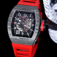 Nouvelle Arrivée 2026 Montre de Sport de Course Automatique Mécanique Squelette Forme Tonneau pour Homme avec Bracelet en Caoutchouc et Fibre de Carbone de Luxe
