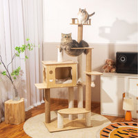 Tour à chat moderne multi-niveaux en bois massif, arbre à chat du sol au plafond, meubles, plateforme de saut, grimpette, sisal, lit de Noël