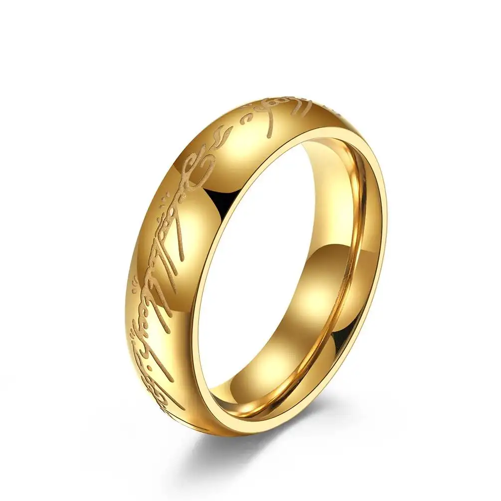 6mm The Magic Ring Plated Tungsten Carbide Ring Band Gold for Men Women Comfort Fit Size 6 to 13 Trendy Stainless Steel Letter