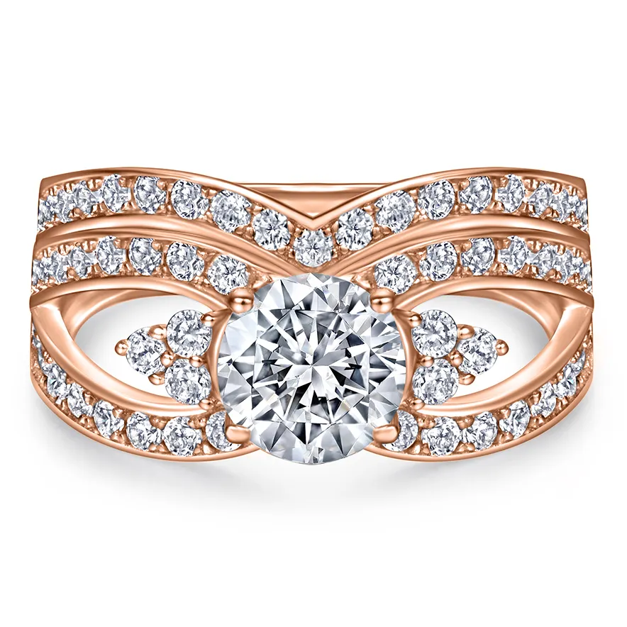 Luxury Round Cut Finger Rings 10/14/18K Gold Engrave Logo Diamond Moissanite Gold Wedding Rings for Women