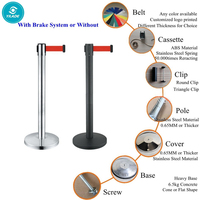 Poteaux de guidage en acier inoxydable avec cordes, pour événements traditionnels et tapis de réception, avec barrière en velours suspendue, réflecteurs de qualité ingénierie