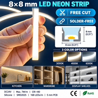 Bande LED néon découpable 24V 8x8mm sans soudure en silicone, flexible, pour armoires de cuisine, placards et étagères