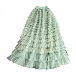 Jupe mi-longue évasée pour <span class=keywords><strong>femme</strong></span> en mousseline respirante, coupe ajustée, avec ourlet floral et décoration en dentelle, taille naturelle, idéale pour l'automne - Product Image 5