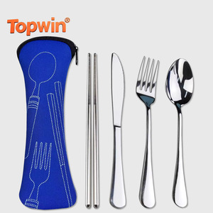 Sustainable Stainless Steel Outdoor Cutlery Set for Travel & <b>Camping</b> <b>Mirror</b> Polished with Carrying Case - Product Image 1