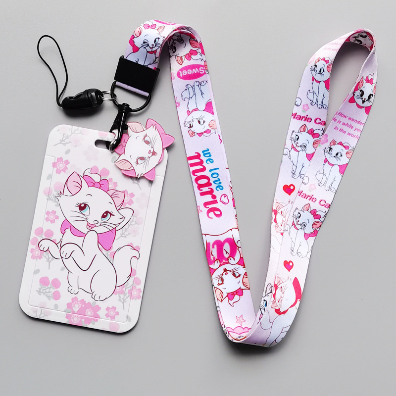 Lovely Cartoon the AristoCats Card Case Anti-Lost Campus Student ID Badge Card Holder Phone Neck Lanyards Marie Cat Card Cover Image 5