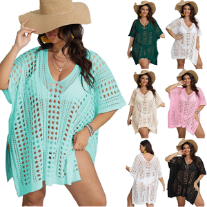 Falda de playa de punto transpirable con cuello en V profundo y abertura, talla grande europea y americana, superventas, servicio OEM - Product Image 1