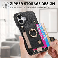 Tas ponsel selempang Diagonal pemegang kartu dompet ponsel tas tali ritsleting casing ponsel Funda untuk iPhone 16 15 14 Pro Max Plus