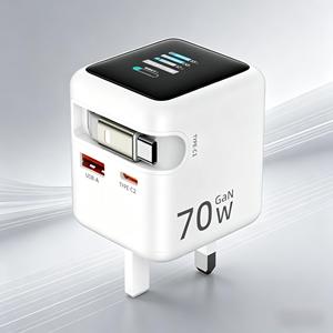 Chargeur rapide pour ordinateur portable et téléphone, voyage d'affaires, 2C1A USB C PD3.0 70W 65W, chargeur GAN certifié CE, multi-chargeur GAN avec intégration - Product Image 1