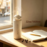 LEECORK Tasse de voyage isotherme en acier inoxydable à double paroi de 32 oz, écologique, avec paille, pour les courts trajets