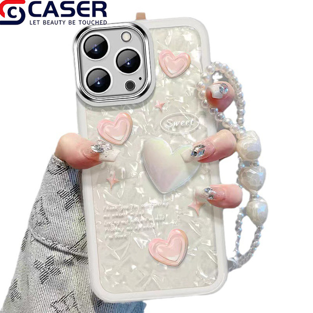 Best Selling 3D Transparent Love Phone Case for iPhone 16 15 14 13 with Pearl Chain & Girl Shockproof Protection