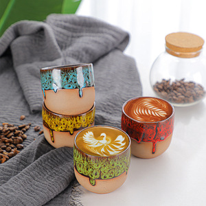 Tasse à café en céramique rétro faite à la main sans poignée, petite tasse à café expresso italienne - Product Image 2
