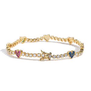 Color Heart-shaped Tennis <b>Bracelet</b>, Hip-hop Couple Stacked With Copper Inlaid Zircon, <b>Love</b> Tennis Chain Tanjing Fashion - Product Image 4
