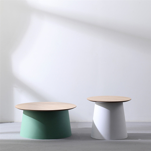 Commercio all'ingrosso mobili di fabbrica moderno nordico soggiorno rotondo Base di <span class=keywords><strong>plastica</strong></span> divano lato <span class=keywords><strong>tavolino</strong></span> con legno di quercia tavolo da tavolo - Product Image 1