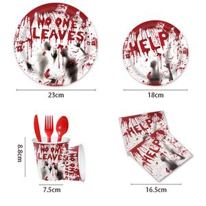 Ensemble de vaisselle de fête d'Halloween-Assiettes, tasses et serviettes en <span class=keywords><strong>papier</strong></span> jetables avec empreintes de mains sanglantes pour l'horreur, décorations sur le thème du tueur - Product Image 3
