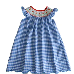 Vêtements d'automne pour enfants, boutique, ravissante robe à bord ondulé pour bébé, robe à carreaux tissée avec broderie citrouille pour fille