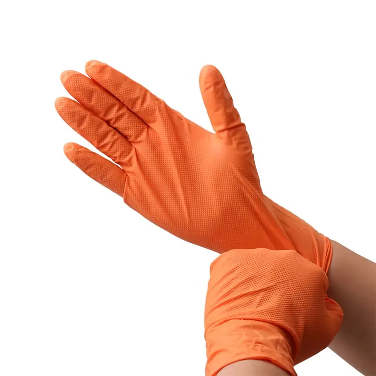 FQGLOVE 6mil 8mil Orange nitrile disposable 7g/9g Powder free diamond stripes both sides industrial gloves for car repairing