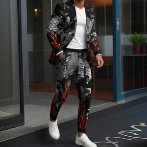 Nuovo Completo da <span class=keywords><strong>Uomo</strong></span> con Motivo Geometrico Sfumato, Slim ed Elegante, Adatto per l'<span class=keywords><strong>Abbigliamento</strong></span> Quotidiano e Streetwear dei Giovani - Product Image 1