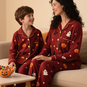 HUOYOUNG-Pijama personalizado con estampado <span class=keywords><strong>de</strong></span> calabaza <span class=keywords><strong>de</strong></span> dibujos animados, conjunto familiar a juego, modal, bambú, Halloween - Product Image 2