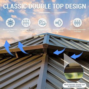 Double couche extérieure 12x20ft toit rigide auvent pavillon grande taille métal haut élégant <span class=keywords><strong>jardin</strong></span> patio Gazebo Pergola <span class=keywords><strong>pour</strong></span> arrière-cour - Product Image 5