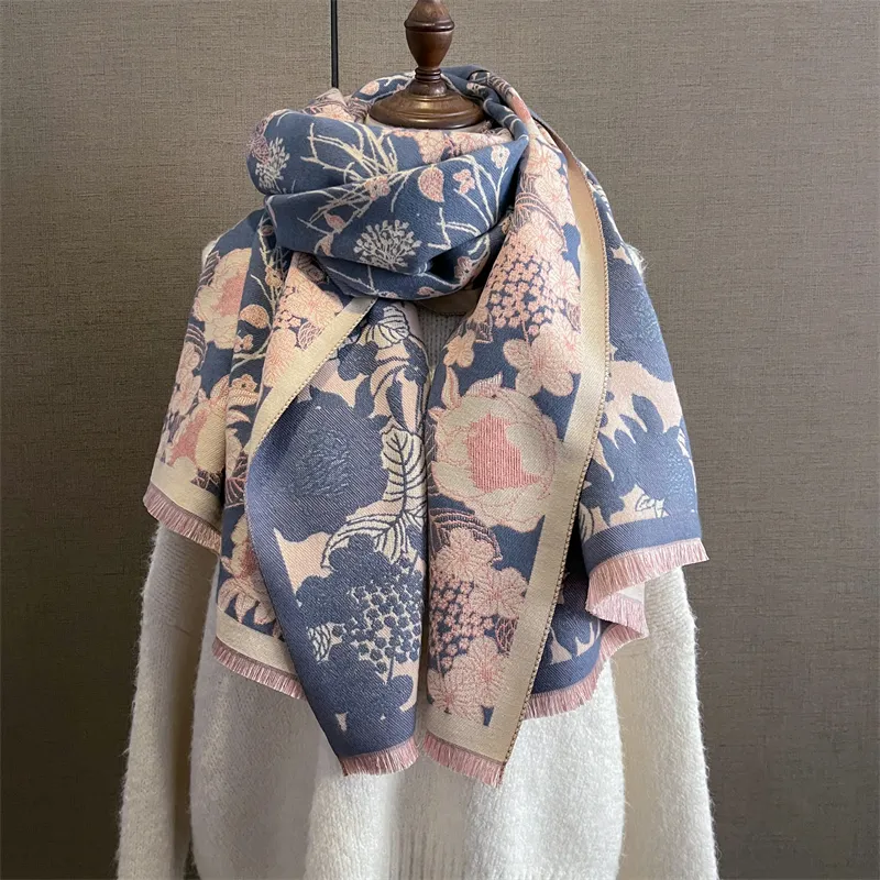 New Fancy Flower Pattern Women Winter Warm Cashmere Scarf Ladies Outdoor Blanket Wraps Long Cape Soft Pashmina Shawls