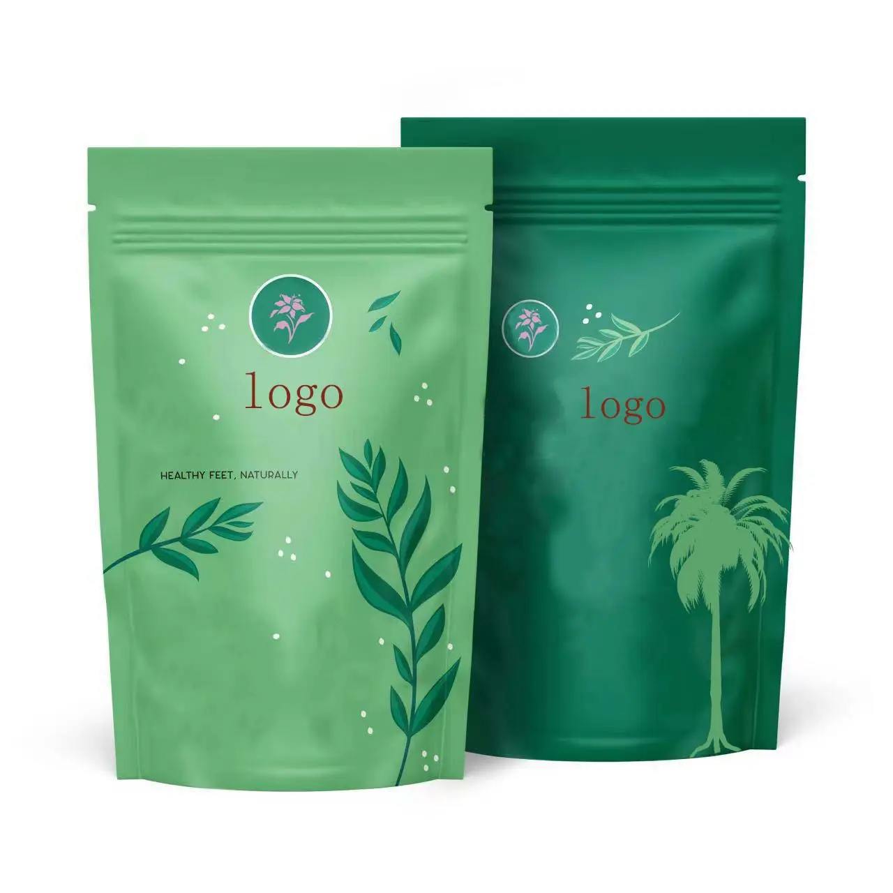 Özel baskılı toptan 100g 500g alüminyum folyo dik torba gıda yeşil özü mantar tozu ambalaj torbaları