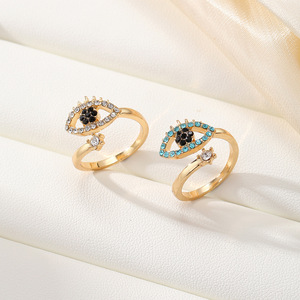 Bague œil du diable plaquée or, zircone bleue, forme d'œil, bijoux de mode unisexe, cadeau - Product Image 1