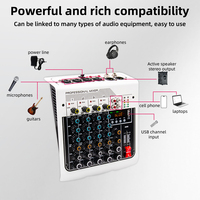 Carte son mini professionnelle 4 canaux, mixeur audio, contrôleur de karaoké, console de mixage audio pour scène à domicile/DJ, +48V, USB