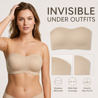 Soutien-gorge sans armatures avec coussinets amovibles, respirant, offrant un soutien et un maintien, antichoc, en soie glacée, sans coutures, à fermeture dorsale, sans bretelles