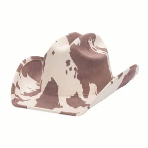 Sombrero de Vaquero Estilo Oeste para Otoño/Invierno, Ala Ancha, Estampado de Vaca Lechera, Sombreros de Vaquero de Gamuza - Product Image 5