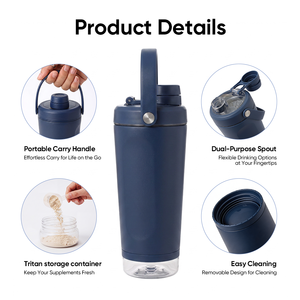 Nueva llegada 2026: Botella mezcladora de proteínas de acero inoxidable con doble pared y aislamiento al vacío, grado alimenticio OEM, con <span class=keywords><strong>compartimento</strong></span> de 500 ml para entrenamiento. - Product Image 3