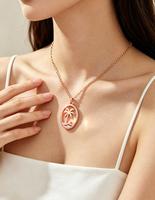 Collier Palmier pour Femme, Cadeau de Vacances à la Plage, Pendentif Ovale Palmier Vague Océanique, Bijou de Mode Plaqué PVD