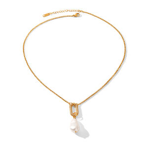 Mystara लोकप्रिय नया ट्रेंडी कॉलम बारोक मोती हार उच्च अंत ओ-आकार के स्वेटर चेन सफेद मोती पेंडेंट स्टेनलेस स्टील - Product Image 5